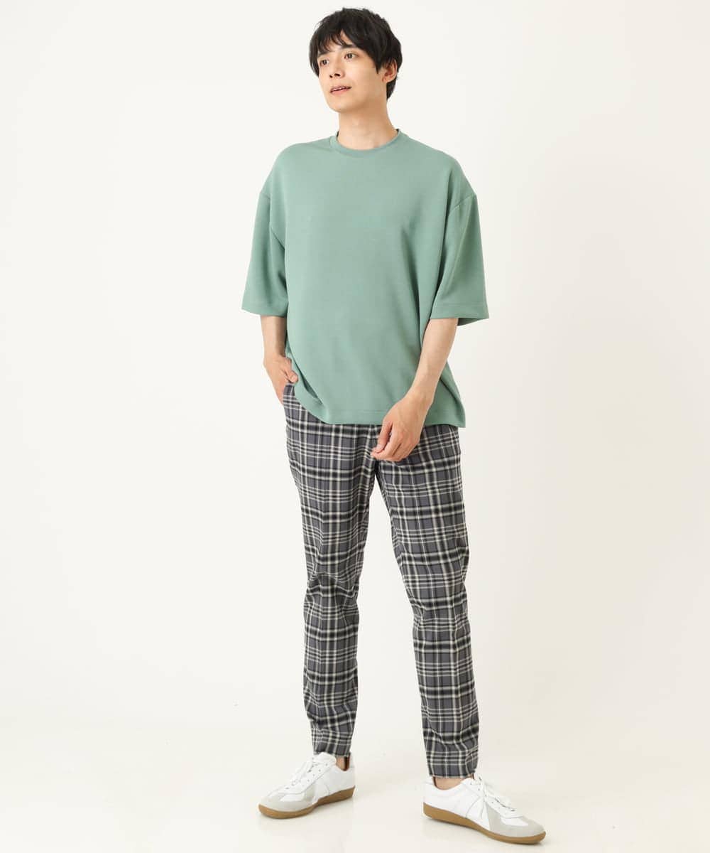 KHLHP71059 a.v.v MEN(アー・ヴェ・ヴェ) 【S-XXL】チェック柄スマートスラックス（アンクル丈） グレー