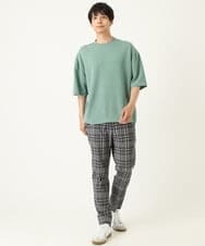 KHLHP71059 a.v.v MEN(アー・ヴェ・ヴェ) 【S-XXL】チェック柄スマートスラックス（アンクル丈） グレー