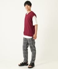 KHLHP71059 a.v.v MEN(アー・ヴェ・ヴェ) 【S-XXL】チェック柄スマートスラックス（アンクル丈） グレー