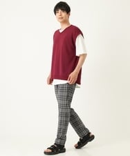 KHLHP71059 a.v.v MEN(アー・ヴェ・ヴェ) 【S-XXL】チェック柄スマートスラックス（アンクル丈） グレー