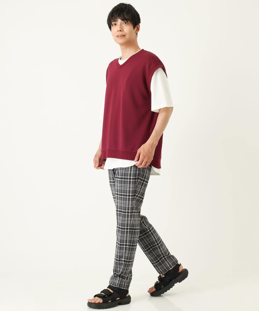 KHLHP71059 a.v.v MEN(アー・ヴェ・ヴェ) 【S-XXL】チェック柄スマートスラックス（アンクル丈） グレー