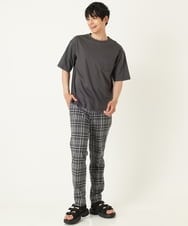 KHLHP71059 a.v.v MEN(アー・ヴェ・ヴェ) 【S-XXL】チェック柄スマートスラックス（アンクル丈） グレー