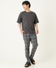 KHLHP71059 a.v.v MEN(アー・ヴェ・ヴェ) 【S-XXL】チェック柄スマートスラックス（アンクル丈） グレー