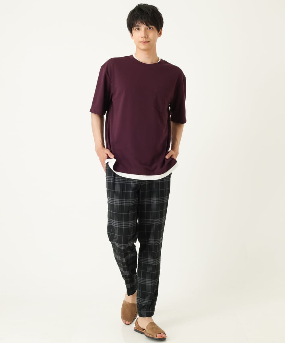 KHLHP71059 a.v.v MEN(アー・ヴェ・ヴェ) 【S-XXL】チェック柄スマートスラックス（アンクル丈） グレー