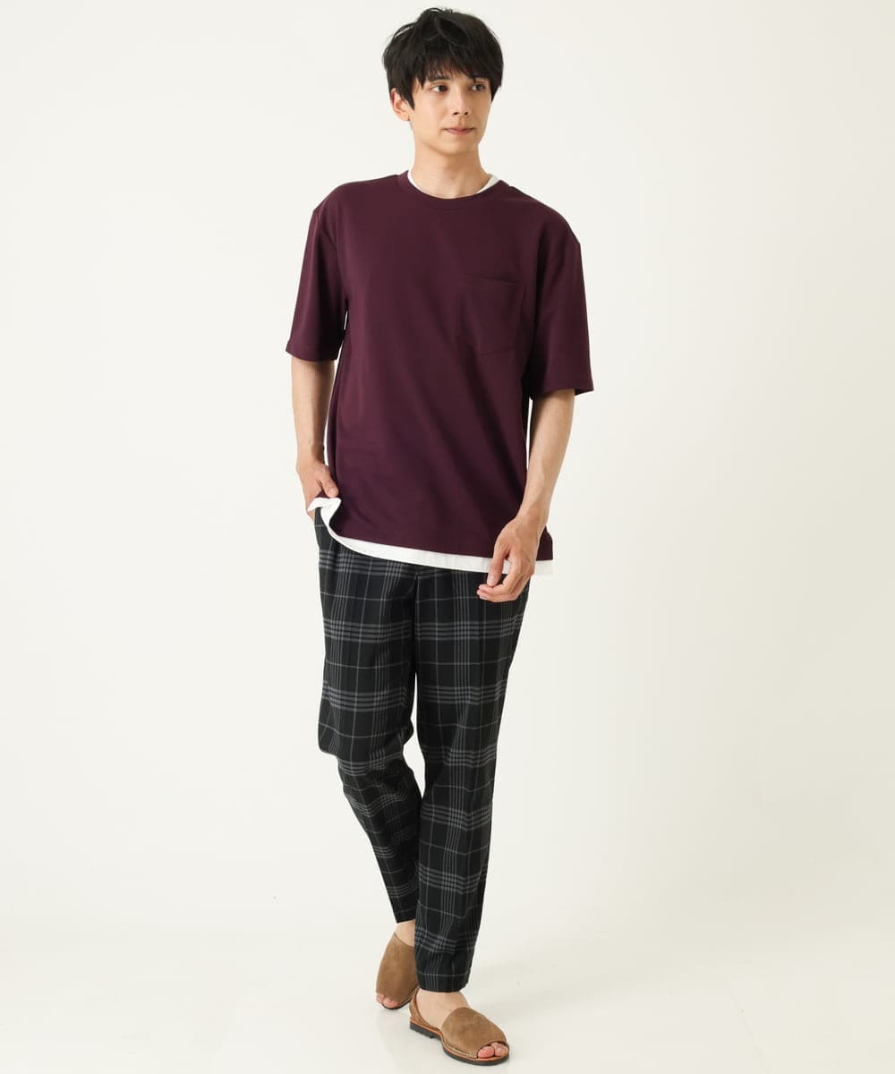 KHLHP71059 a.v.v MEN(アー・ヴェ・ヴェ) 【S-XXL】チェック柄スマートスラックス（アンクル丈） グレー