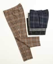 KHLHP71059 a.v.v MEN(アー・ヴェ・ヴェ) 【S-XXL】チェック柄スマートスラックス（アンクル丈） ブラウン