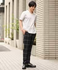 KHLHP71059 a.v.v MEN(アー・ヴェ・ヴェ) 【S-XXL】チェック柄スマートスラックス（アンクル丈） グレー