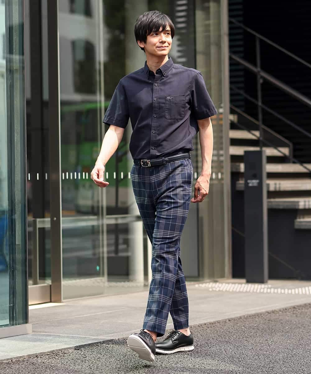 KHLHP71059 a.v.v MEN(アー・ヴェ・ヴェ) 【S-XXL】チェック柄スマートスラックス（アンクル丈） グレー