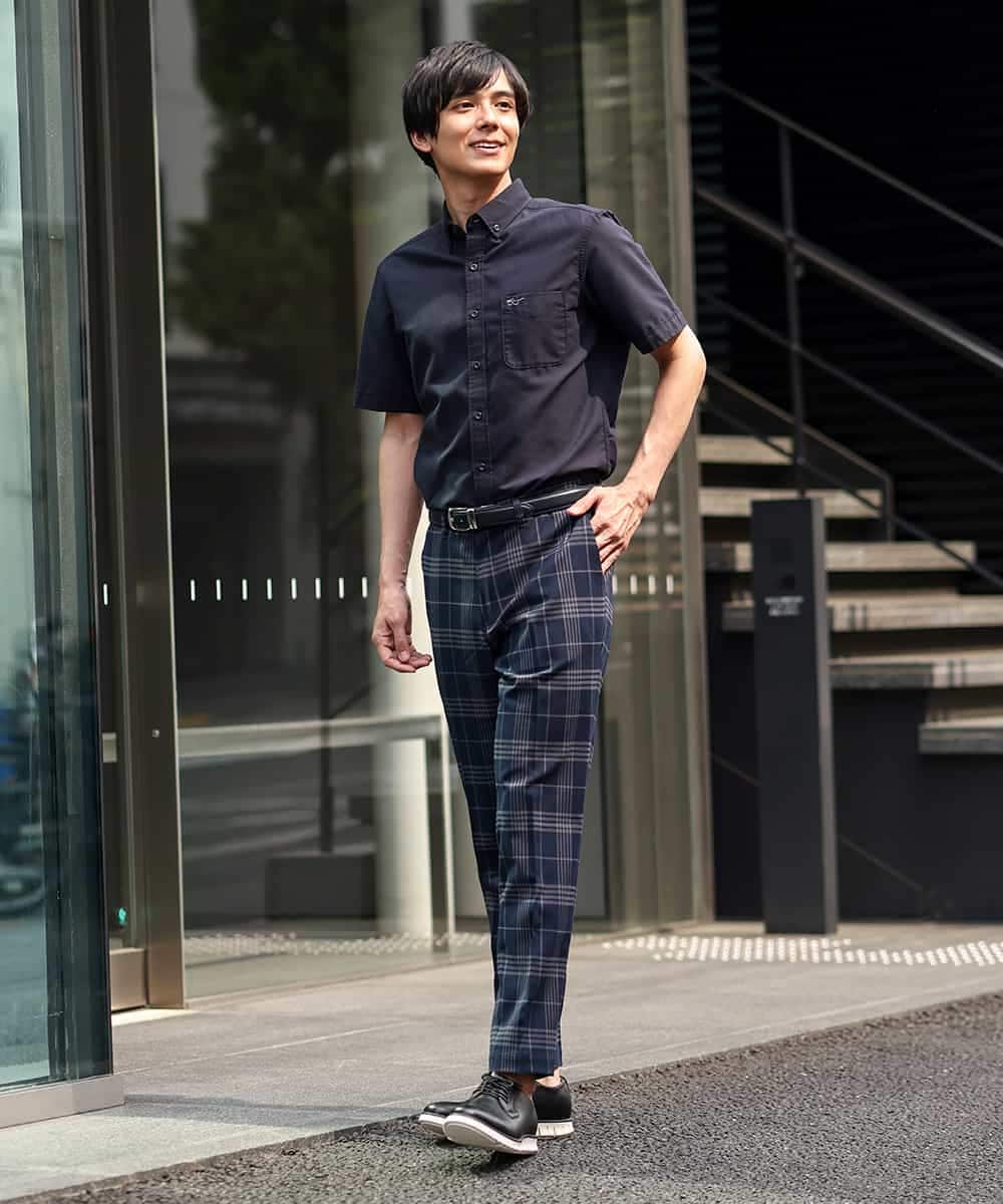KHLHP71059 a.v.v MEN(アー・ヴェ・ヴェ) 【S-XXL】チェック柄スマートスラックス（アンクル丈） グレー