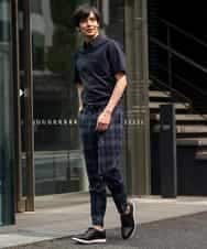 KHLHP71059 a.v.v MEN(アー・ヴェ・ヴェ) 【S-XXL】チェック柄スマートスラックス（アンクル丈） グレー