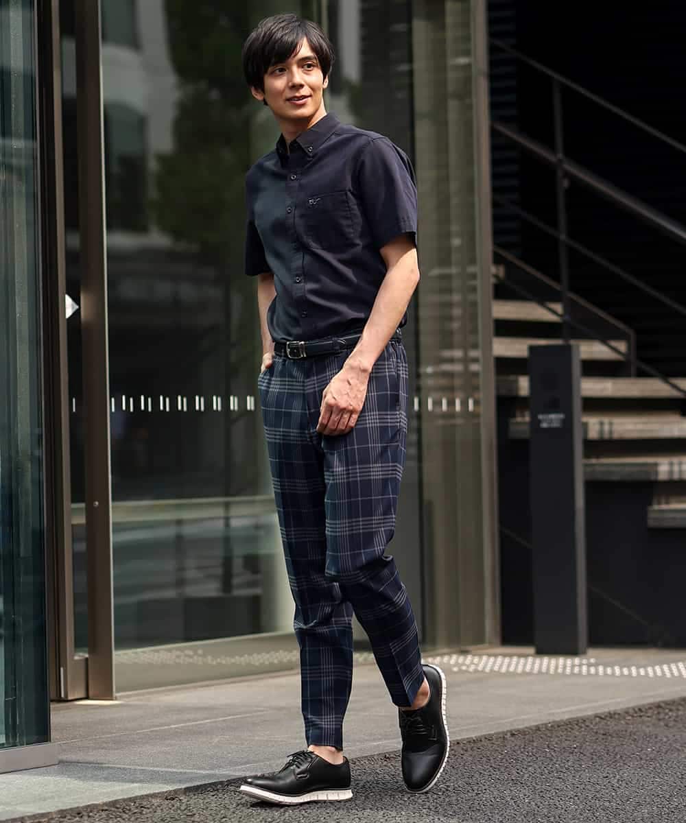 KHLHP71059 a.v.v MEN(アー・ヴェ・ヴェ) 【S-XXL】チェック柄スマートスラックス（アンクル丈） グレー