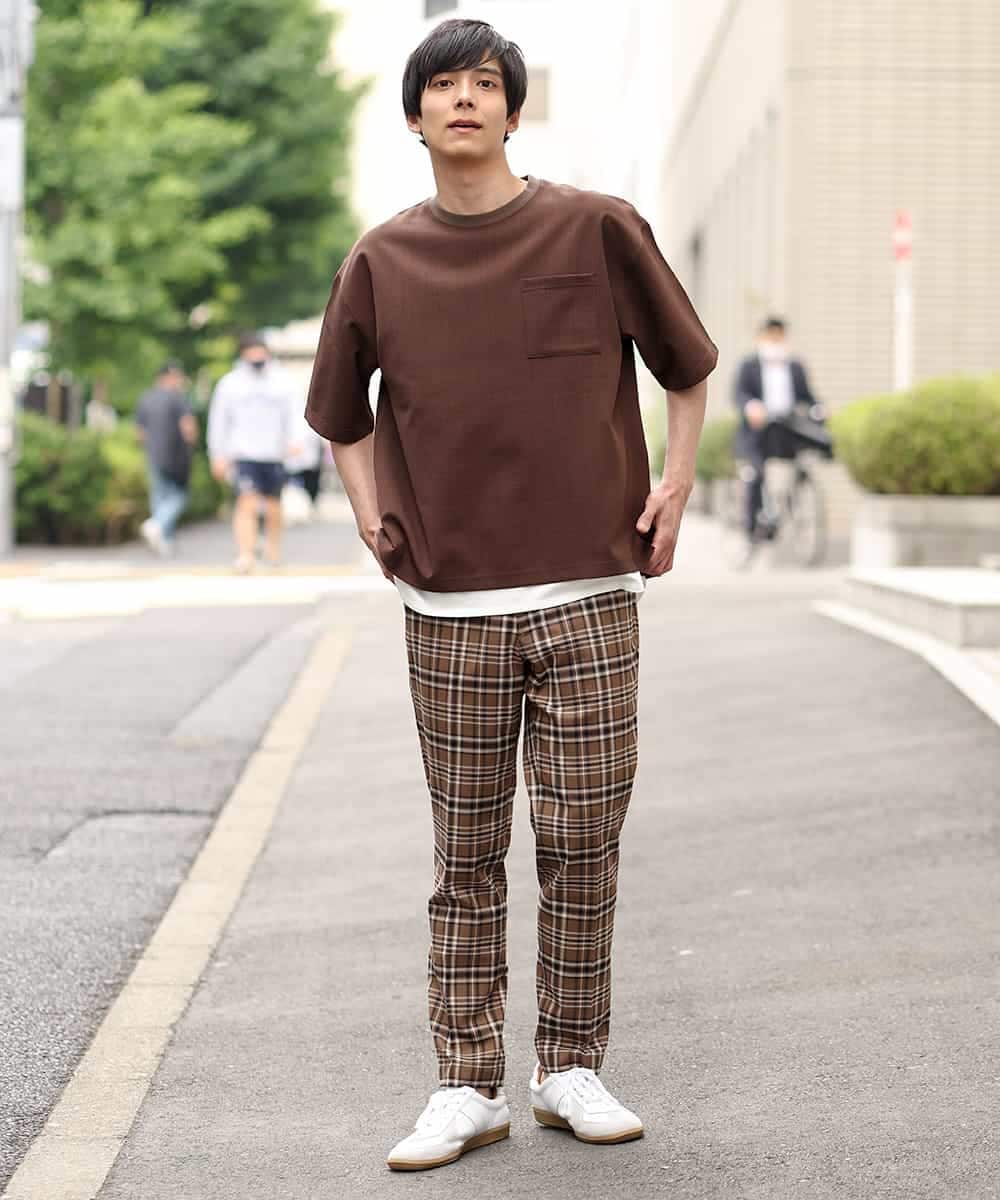 KHLHP71059 a.v.v MEN(アー・ヴェ・ヴェ) 【S-XXL】チェック柄スマートスラックス（アンクル丈） グレー