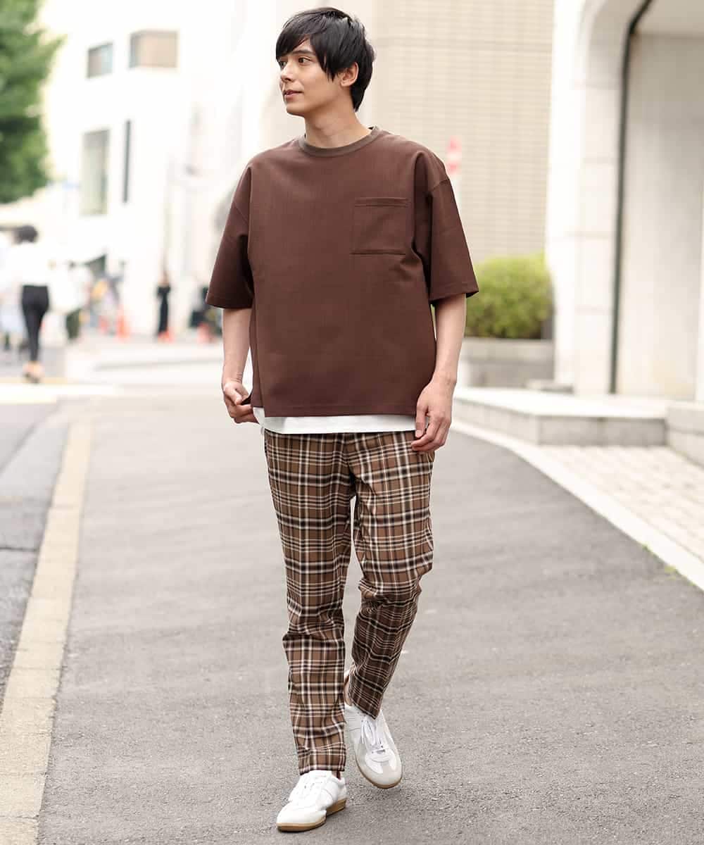KHLHP71059 a.v.v MEN(アー・ヴェ・ヴェ) 【S-XXL】チェック柄スマートスラックス（アンクル丈） グレー