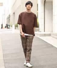 KHLHP71059 a.v.v MEN(アー・ヴェ・ヴェ) 【S-XXL】チェック柄スマートスラックス（アンクル丈） グレー