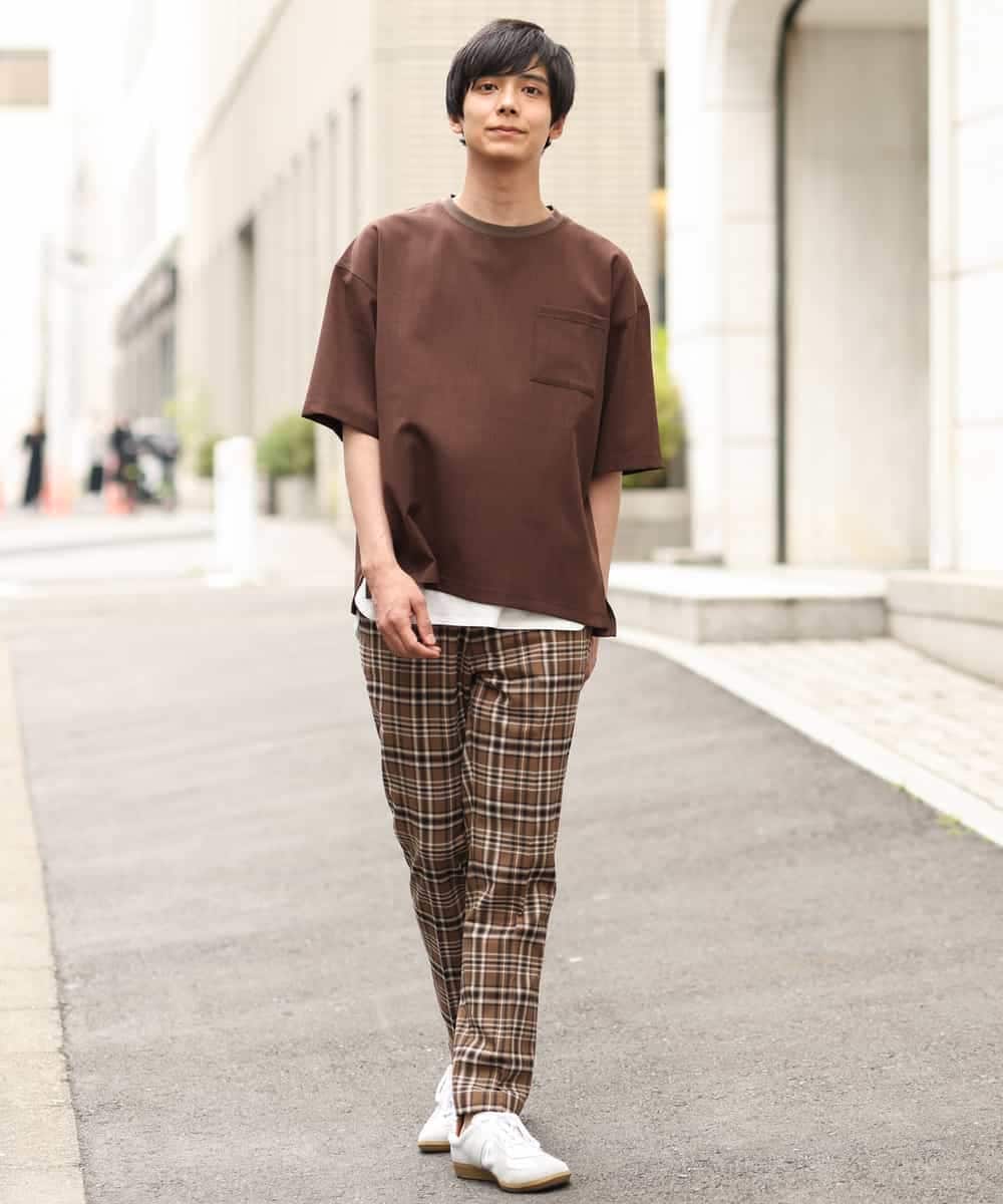 KHLHP71059 a.v.v MEN(アー・ヴェ・ヴェ) 【S-XXL】チェック柄スマートスラックス（アンクル丈） グレー