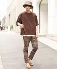 KHLHP71059 a.v.v MEN(アー・ヴェ・ヴェ) 【S-XXL】チェック柄スマートスラックス（アンクル丈） グレー