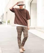 KHLHP71059 a.v.v MEN(アー・ヴェ・ヴェ) 【S-XXL】チェック柄スマートスラックス（アンクル丈） グレー