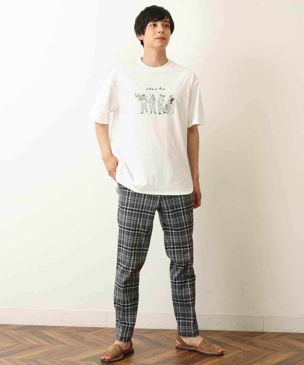 KHLHP71059 a.v.v MEN(アー・ヴェ・ヴェ) 【S-XXL】チェック柄スマートスラックス（アンクル丈） グレー