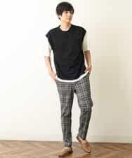 KHLHP71059 a.v.v MEN(アー・ヴェ・ヴェ) 【S-XXL】チェック柄スマートスラックス（アンクル丈） グレー