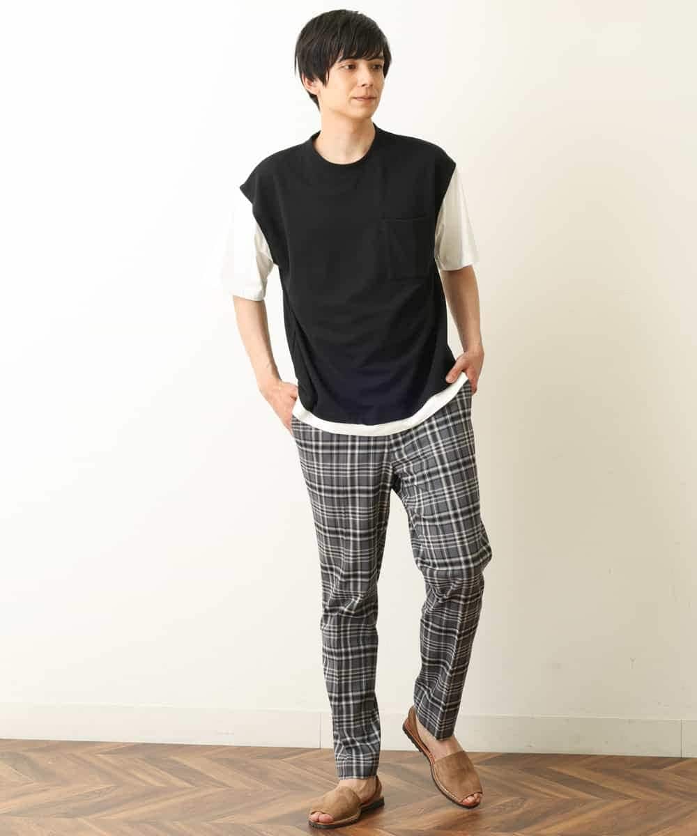 KHLHP71059 a.v.v MEN(アー・ヴェ・ヴェ) 【S-XXL】チェック柄スマートスラックス（アンクル丈） グレー