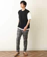 KHLHP71059 a.v.v MEN(アー・ヴェ・ヴェ) 【S-XXL】チェック柄スマートスラックス（アンクル丈） グレー