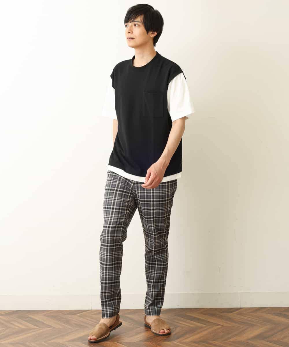 KHLHP71059 a.v.v MEN(アー・ヴェ・ヴェ) 【S-XXL】チェック柄スマートスラックス（アンクル丈） グレー