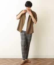 KHLHP71059 a.v.v MEN(アー・ヴェ・ヴェ) 【S-XXL】チェック柄スマートスラックス（アンクル丈） グレー