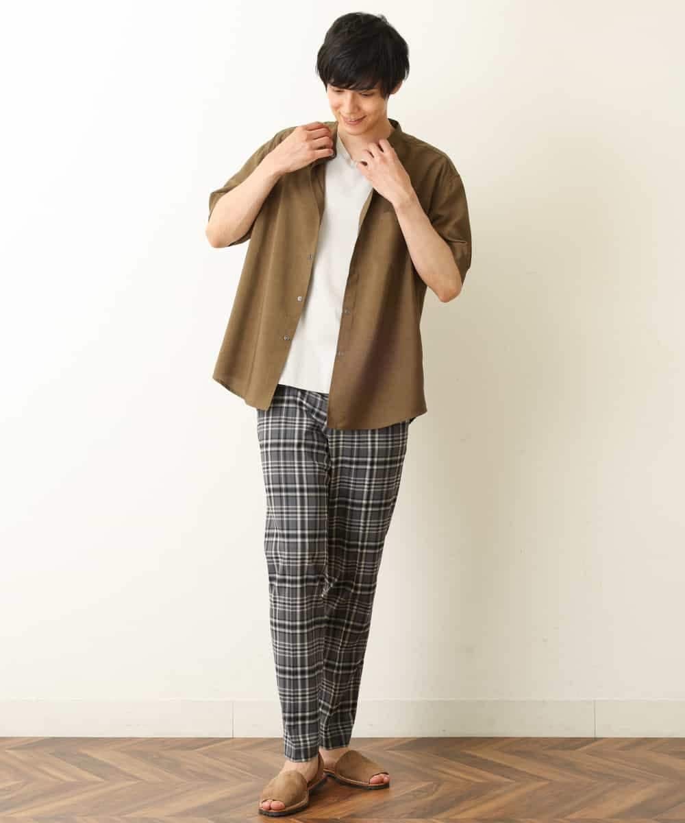 KHLHP71059 a.v.v MEN(アー・ヴェ・ヴェ) 【S-XXL】チェック柄スマートスラックス（アンクル丈） グレー