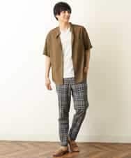 KHLHP71059 a.v.v MEN(アー・ヴェ・ヴェ) 【S-XXL】チェック柄スマートスラックス（アンクル丈） グレー