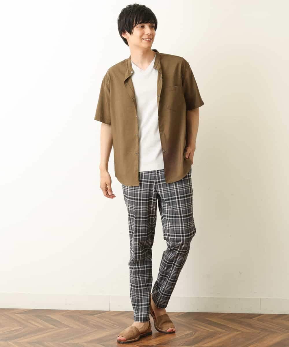 KHLHP71059 a.v.v MEN(アー・ヴェ・ヴェ) 【S-XXL】チェック柄スマートスラックス（アンクル丈） グレー
