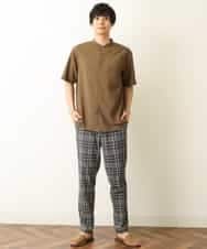 KHLHP71059 a.v.v MEN(アー・ヴェ・ヴェ) 【S-XXL】チェック柄スマートスラックス（アンクル丈） グレー