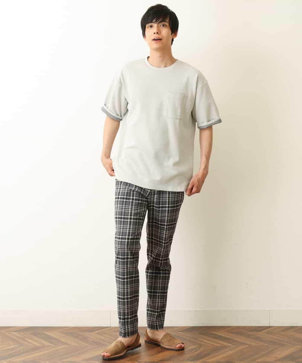 KHLHP71059 a.v.v MEN(アー・ヴェ・ヴェ) 【S-XXL】チェック柄スマートスラックス（アンクル丈） グレー