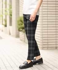 KHLHP71059 a.v.v MEN(アー・ヴェ・ヴェ) 【S-XXL】チェック柄スマートスラックス（アンクル丈） グレー