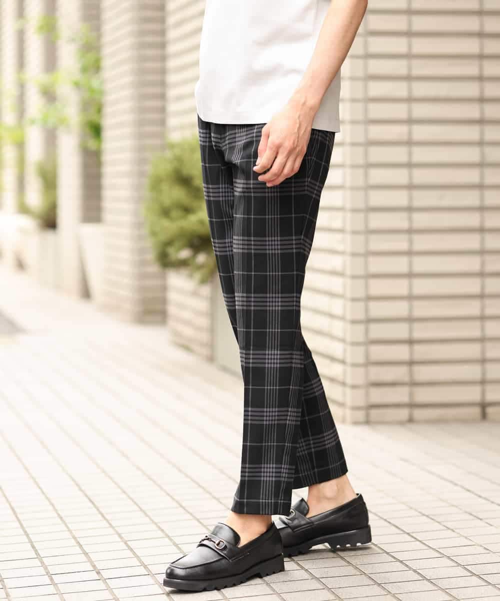 KHLHP71059 a.v.v MEN(アー・ヴェ・ヴェ) 【S-XXL】チェック柄スマートスラックス（アンクル丈） グレー