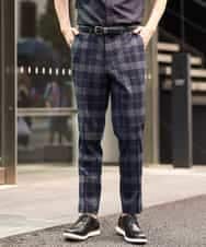 KHLHP71059 a.v.v MEN(アー・ヴェ・ヴェ) 【S-XXL】チェック柄スマートスラックス（アンクル丈） グレー