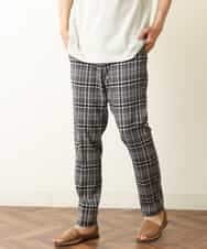 KHLHP71059 a.v.v MEN(アー・ヴェ・ヴェ) 【S-XXL】チェック柄スマートスラックス（アンクル丈） グレー