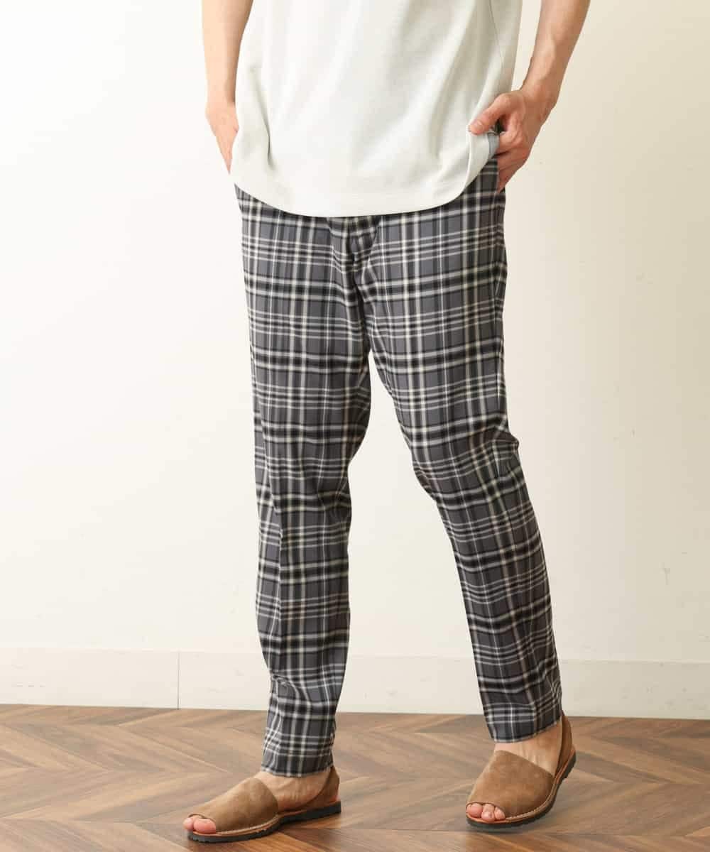 KHLHP71059 a.v.v MEN(アー・ヴェ・ヴェ) 【S-XXL】チェック柄スマートスラックス（アンクル丈） グレー