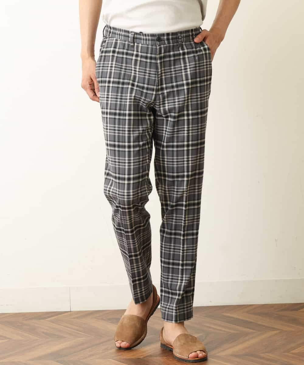 KHLHP71059 a.v.v MEN(アー・ヴェ・ヴェ) 【S-XXL】チェック柄スマートスラックス（アンクル丈） グレー