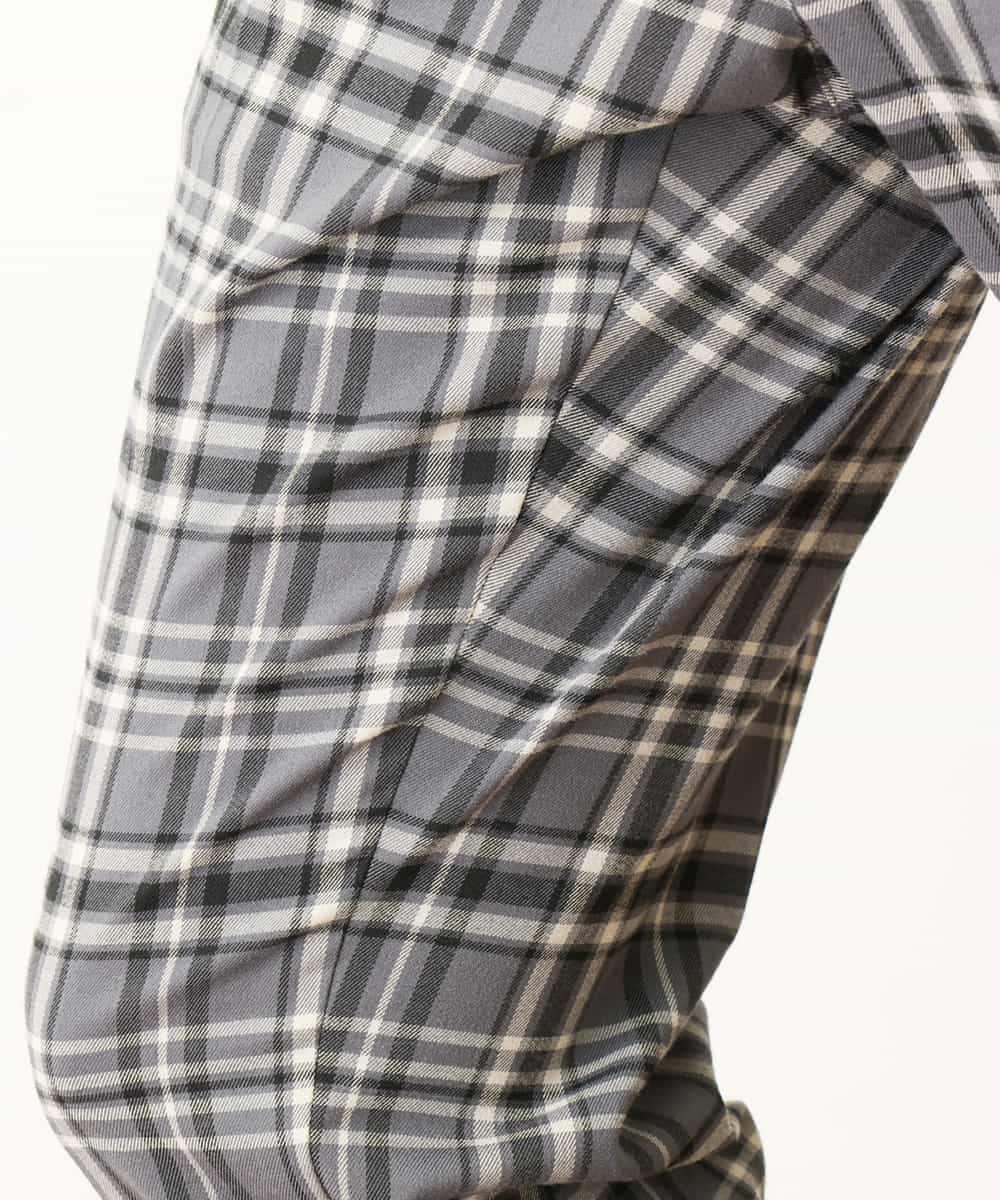 KHLHP71059 a.v.v MEN(アー・ヴェ・ヴェ) 【S-XXL】チェック柄スマートスラックス（アンクル丈） グレー