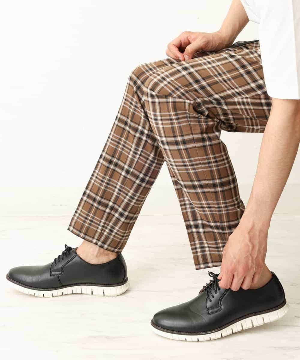 KHLHP71059 a.v.v MEN(アー・ヴェ・ヴェ) 【S-XXL】チェック柄スマートスラックス（アンクル丈） グレー