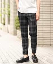 KHLHP71059 a.v.v MEN(アー・ヴェ・ヴェ) 【S-XXL】チェック柄スマートスラックス（アンクル丈） ブラック