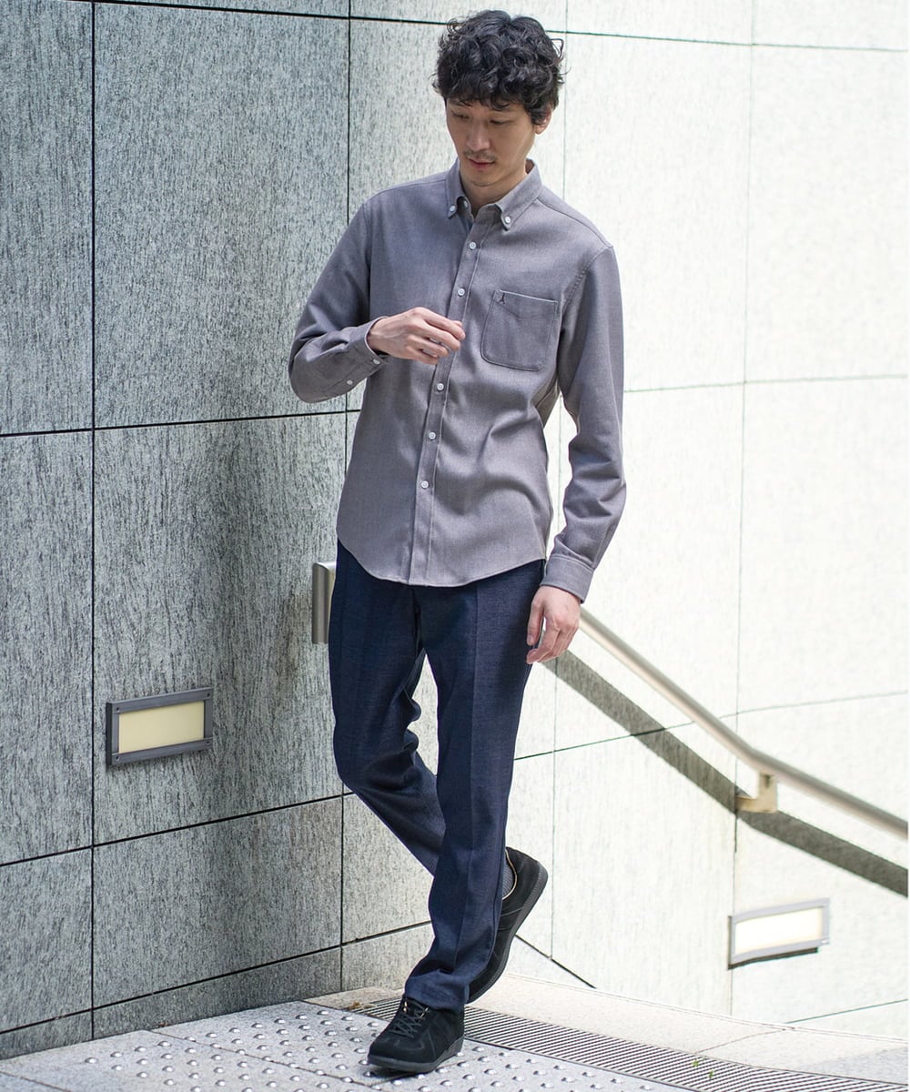 KHLJA05064 a.v.v MEN(アー・ヴェ・ヴェ) 【イージーケア】デニムライクストレッチスラックス【洗濯機で洗える】〈ON/OFF SERIES〉 ブラック