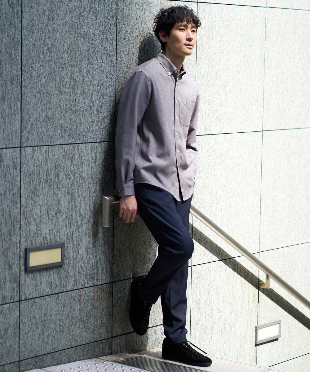 KHLJA05064 a.v.v MEN(アー・ヴェ・ヴェ) 【イージーケア】デニムライクストレッチスラックス【洗濯機で洗える】〈ON/OFF SERIES〉 ブラック