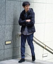 KHLJA05064 a.v.v MEN(アー・ヴェ・ヴェ) 【イージーケア】デニムライクストレッチスラックス【洗濯機で洗える】〈ON/OFF SERIES〉 ブラック