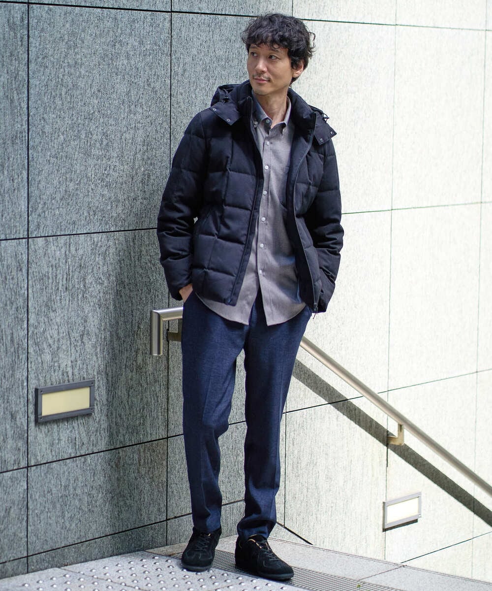 KHLJA05064 a.v.v MEN(アー・ヴェ・ヴェ) 【イージーケア】デニムライクストレッチスラックス【洗濯機で洗える】〈ON/OFF SERIES〉 ブラック