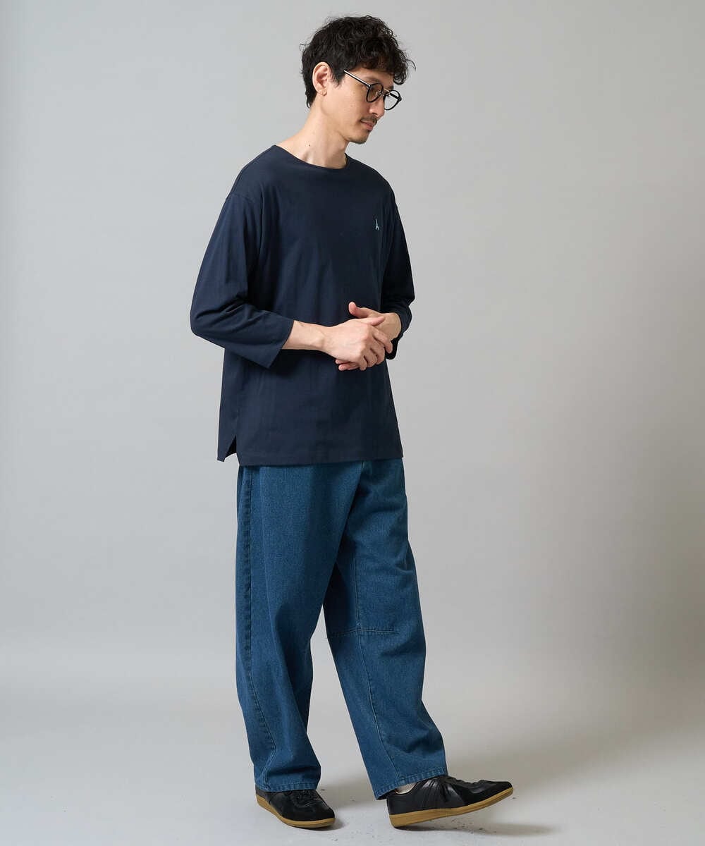 KHLJA10069 a.v.v MEN(アー・ヴェ・ヴェ) 【洗濯機で洗える】デニムバレルレッグイージーパンツ ブラック