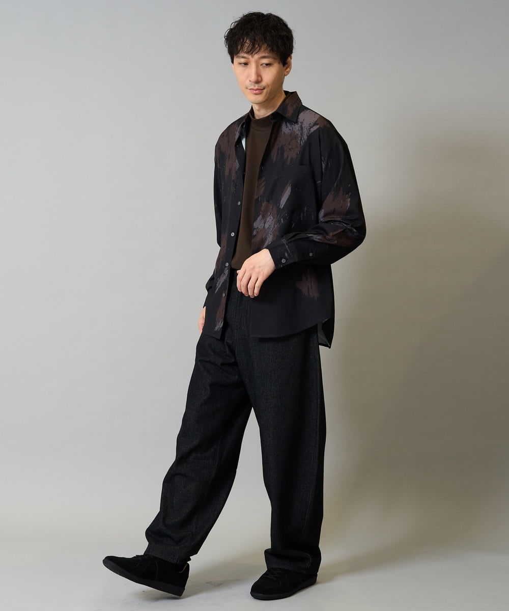 KHLJA10069 a.v.v MEN(アー・ヴェ・ヴェ) 【洗濯機で洗える】デニムバレルレッグイージーパンツ ブラック