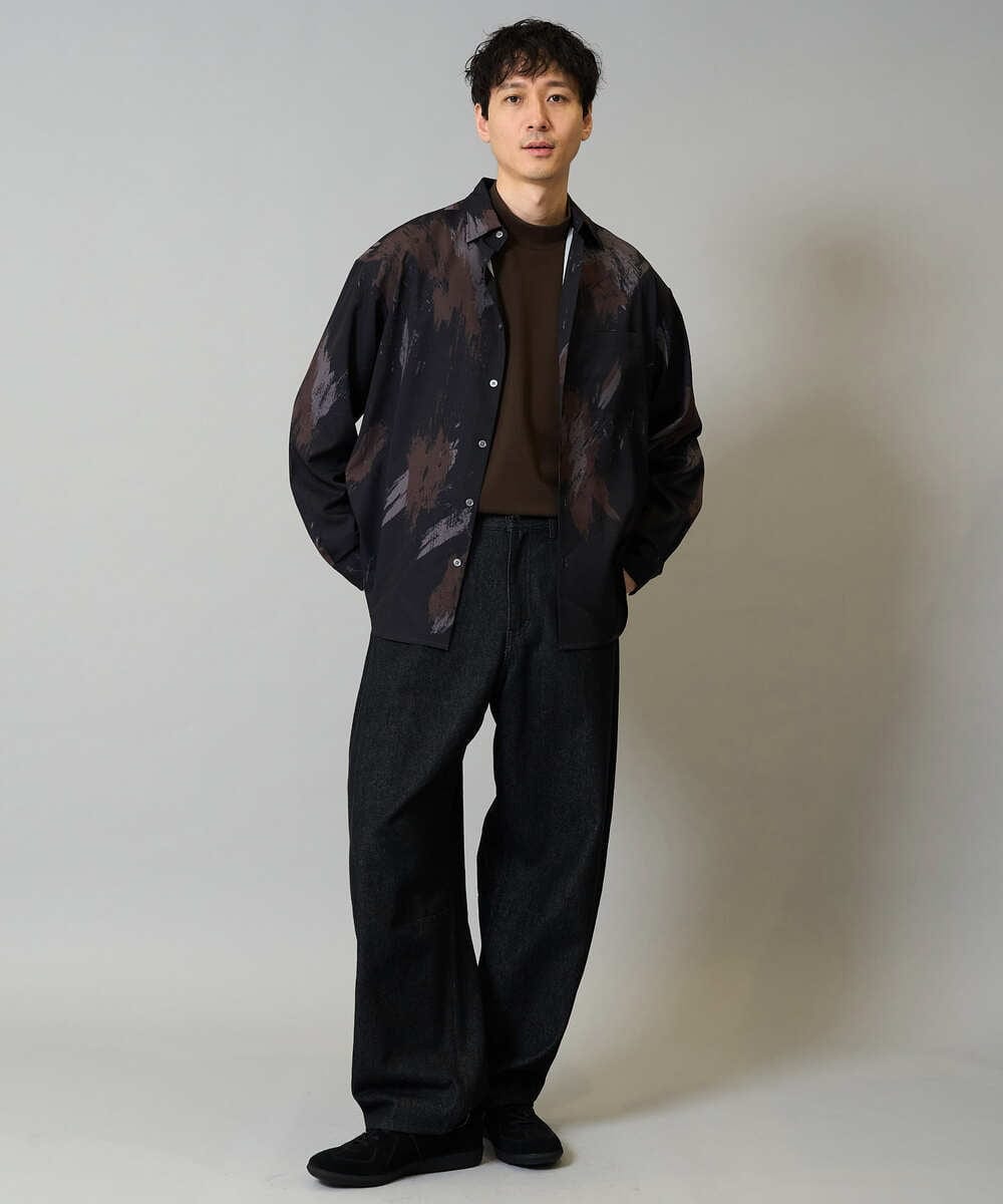 KHLJA10069 a.v.v MEN(アー・ヴェ・ヴェ) 【洗濯機で洗える】デニムバレルレッグイージーパンツ ブラック