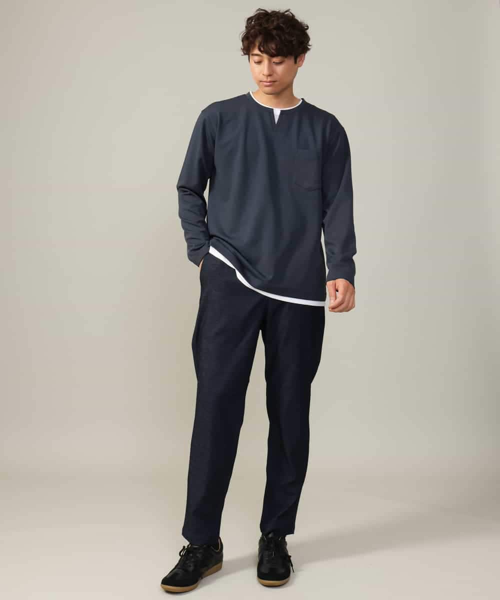 KHLJV02059 a.v.v MEN(アー・ヴェ・ヴェ) 【ストレッチ】スマートシャンブレーテーパードパンツ ネイビー