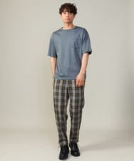 KHLJV04069 a.v.v MEN(アー・ヴェ・ヴェ) 【リラックスシルエット】オンブレチェック柄セミルーズパンツ ブラウン×ベージュ